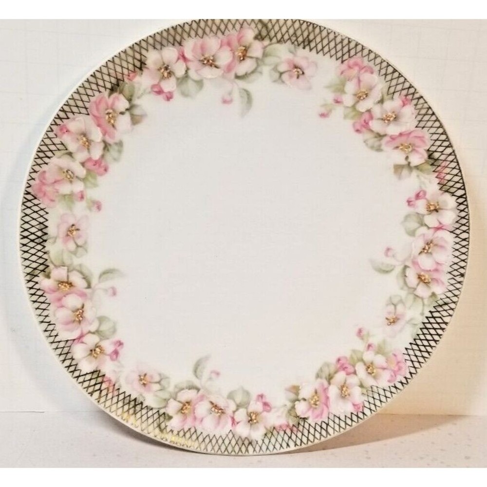 Antique J&C Jaeger Bavaria Plate 7-1/2" Pink Dogwood? Flowers Gold Trim